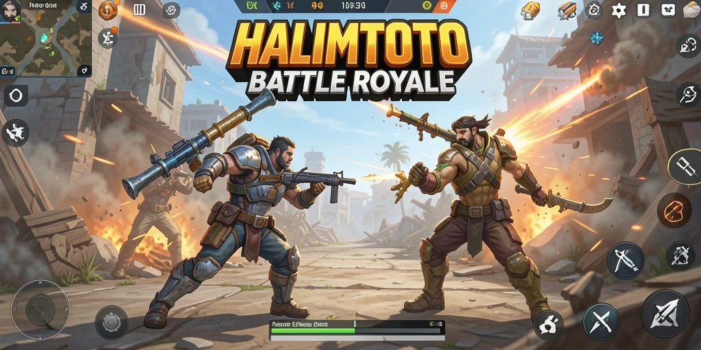 Gameplay seru dan intens di HALIMTOTO dalam pertarungan Battle Royale.