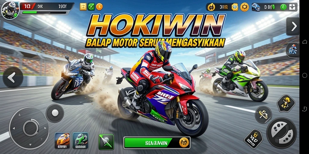 Tampilan gameplay HOKIWIN yang menegangkan dan seru saat balapan.