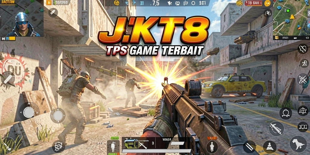 Screenshot gameplay JKT8 menampilkan aksi seru dalam pertarungan TPS.