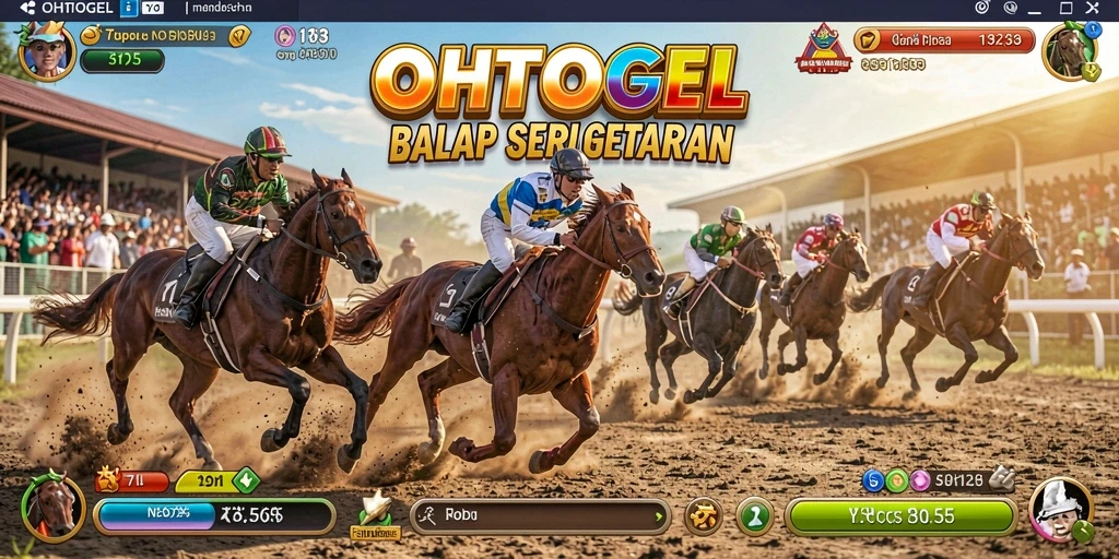 Screenshot gameplay OHTOGEL yang menunjukkan balapan yang mendebarkan.